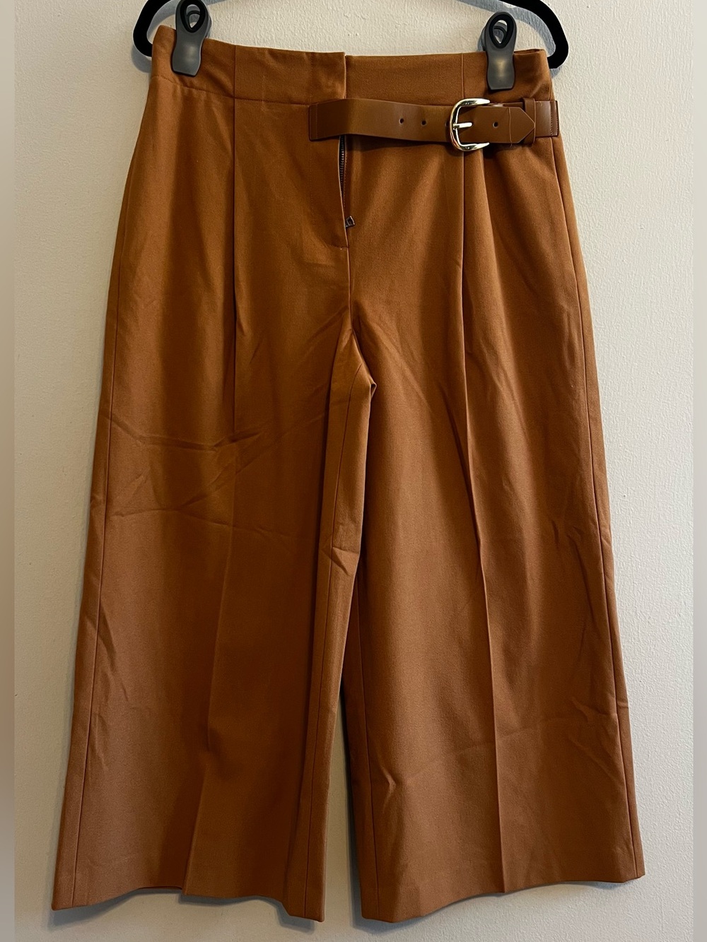 Alice + Olivia Adelina Belted Cropped Wide-Leg Trousers Camel Brown - Womens 8